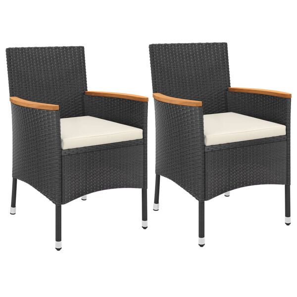 vidaXL 3-tlg. Garten-Bistro-Set mit Kissen Schwarz Poly Rattan