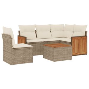 vidaXL 6-tlg. Garten-Sofagarnitur mit Kissen Beige Poly Rattan