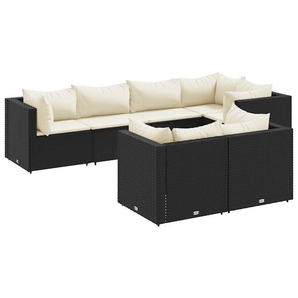 vidaXL 7-tlg. Garten-Lounge-Set mit Kissen Schwarz Poly Rattan