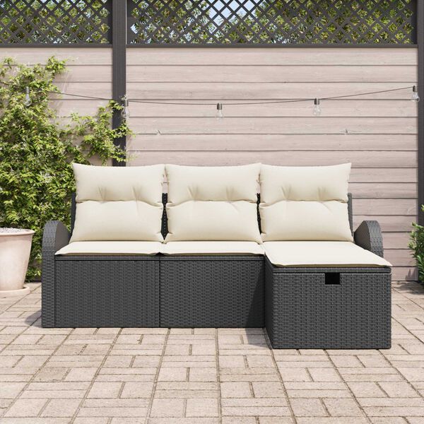 vidaXL Garten-Sofa-Set mit Kissen 4 pcs Schwarz Poly Rattan