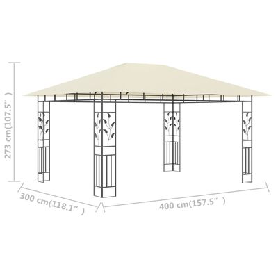 vidaXL Pavillon mit Moskitonetz 4x3x2,73 m Creme 180 g/m²