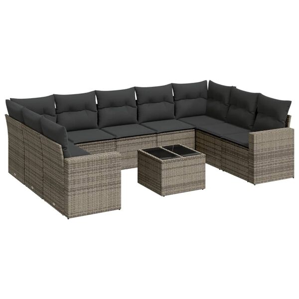 vidaXL 10-tlg. Garten-Sofagarnitur mit Kissen Grau Poly Rattan