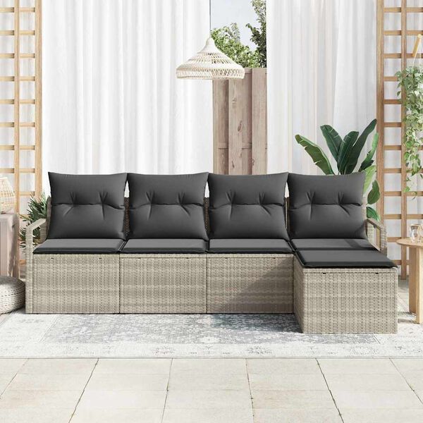 vidaXL Garten-Sofa-Set mit Kissen mit Speicher 5 pcs Hellgrau
