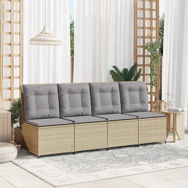 vidaXL Gartensofa mit Kissen Beige Poly Rattan