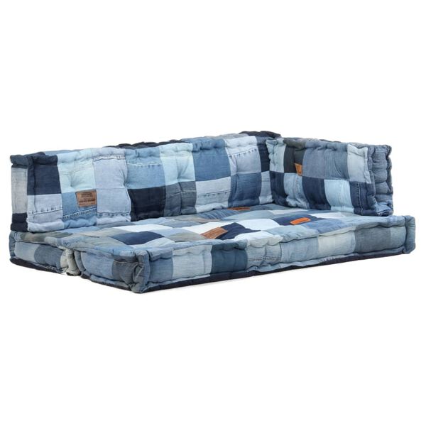 vidaXL 3-tlg. Palettensofa-Auflage Blau Denim Patchwork