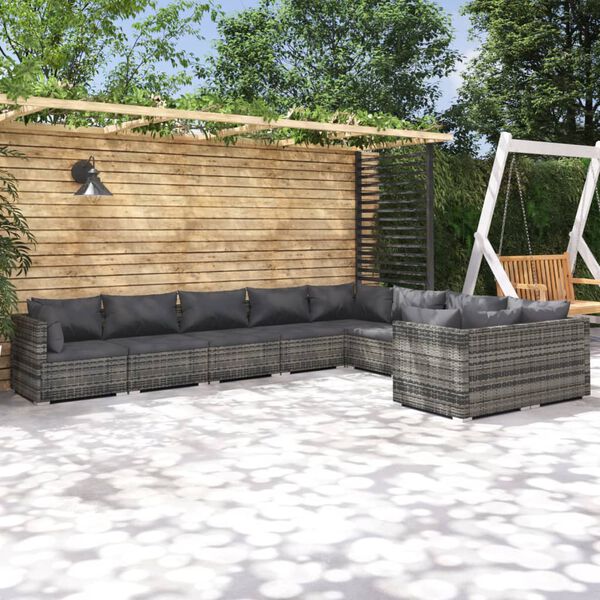 vidaXL 9-tlg. Garten-Lounge-Set mit Kissen Poly Rattan Grau