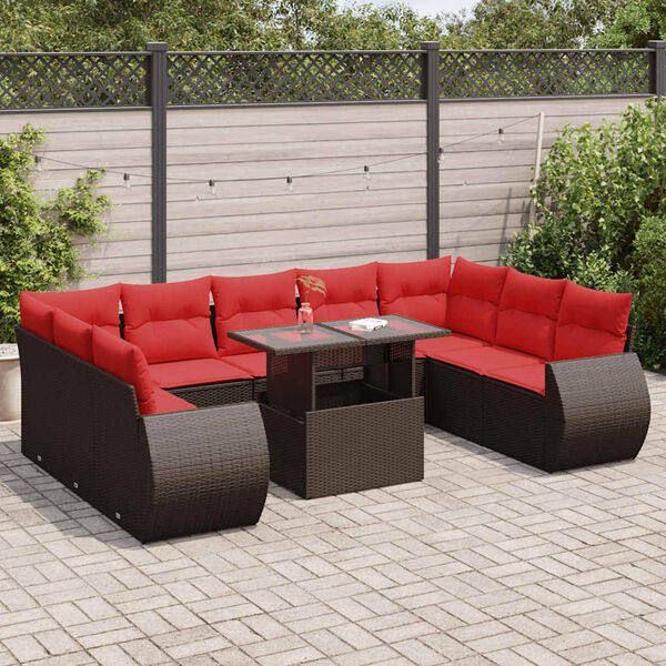 vidaXL 10-tlg. Garten-Sofagarnitur mit Kissen Braun Poly Rattan Akazie