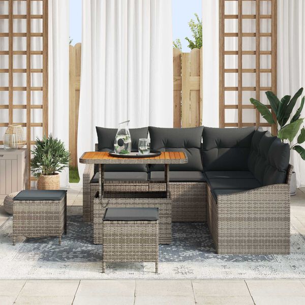 vidaXL Gartensofa-set mit Kissen 8 pcs Grau Poly-Rattan