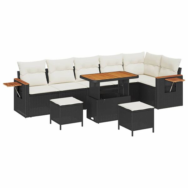 vidaXL Garten-Sofa-Set mit Kissen 9 pcs Schwarz und Creme
