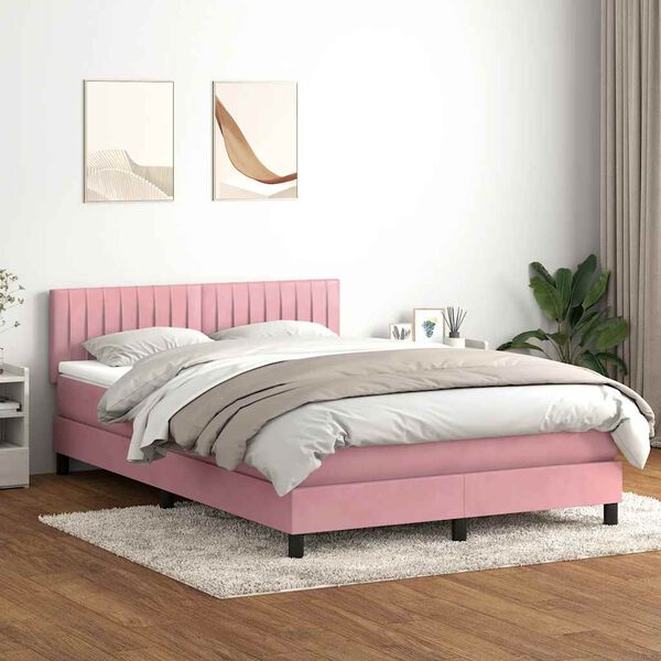 vidaXL Boxspringbett mit Matratze Rosa 140x210 cm Samt