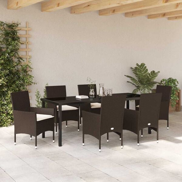 vidaXL Garten Essgruppe mit Kissen 7 pcs Braun Poly-Rattan