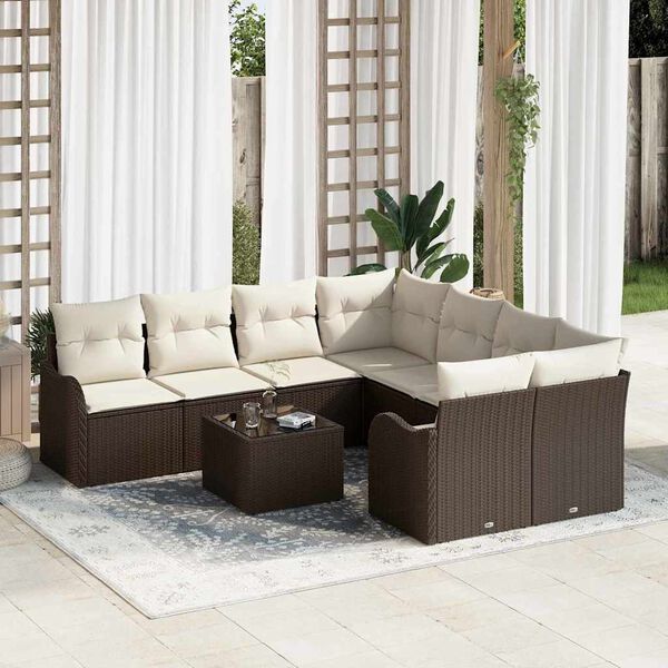 vidaXL Gartensofa-set mit Kissen mit Speicher 9 pcs Braun und Creme