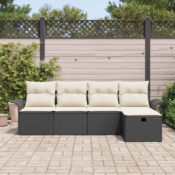 vidaXL Garten-Sofa-Set mit Kissen 5 pcs Schwarz Poly Rattan