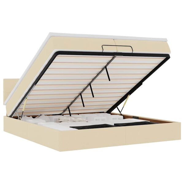 vidaXL Ottoman-Bett mit Matratzen & LEDs Creme 200x200 cm Stoff
