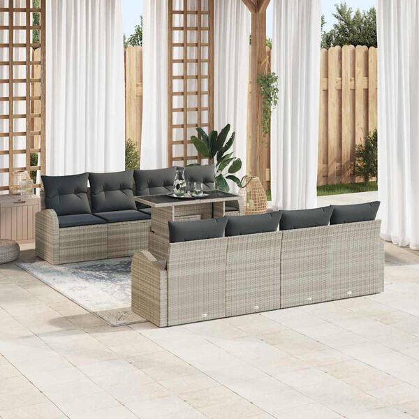 vidaXL Gartensofa-set mit Speicher 9 pcs Hellgrau Poly-Rattan