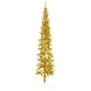vidaXL K&uuml;nstlicher Halb-Weihnachtsbaum mit St&auml;nder Schlank Gold 210 cm