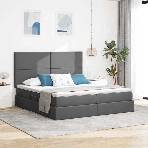 vidaXL Bett mit LED-Lichtleisten Dunkelgrau 180 x 200 cm Stoff
