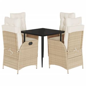 vidaXL 5-tlg. Garten-Essgruppe mit Kissen Beige Poly Rattan