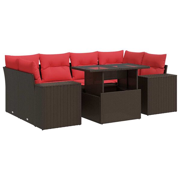 vidaXL 7-tlg. Garten-Sofagarnitur mit Kissen Braun Poly Rattan