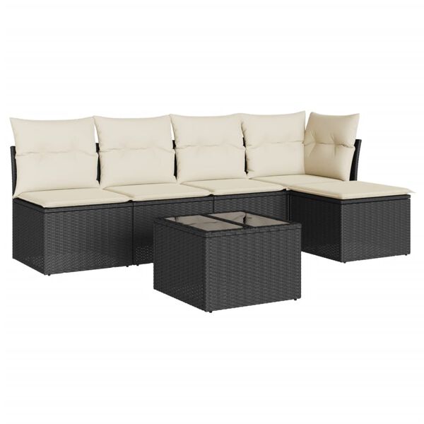 vidaXL 6-tlg. Garten-Sofagarnitur mit Kissen Schwarz Poly Rattan