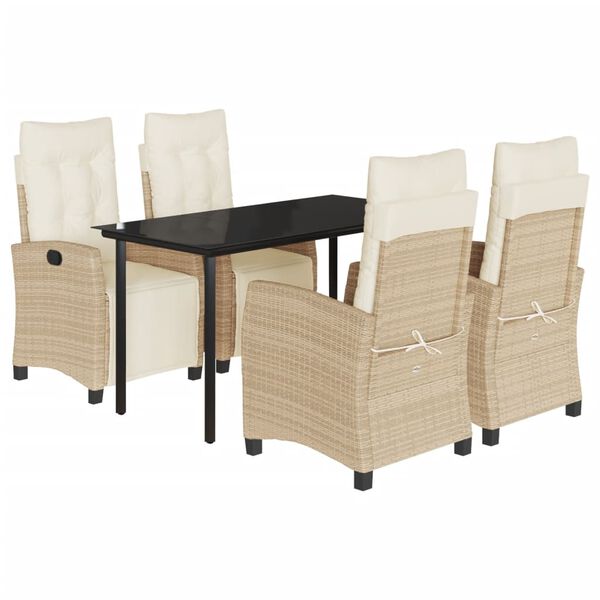 vidaXL 5-tlg. Garten-Essgruppe mit Kissen Beige Poly Rattan