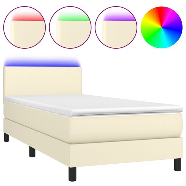 vidaXL Boxspringbett mit Matratze & LED Creme 80x200 cm Kunstleder