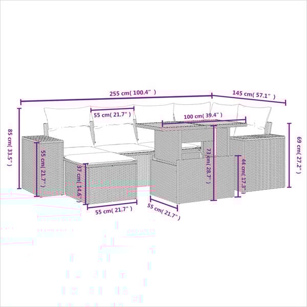 vidaXL 8-tlg. Garten-Sofagarnitur mit Kissen Schwarz Poly Rattan