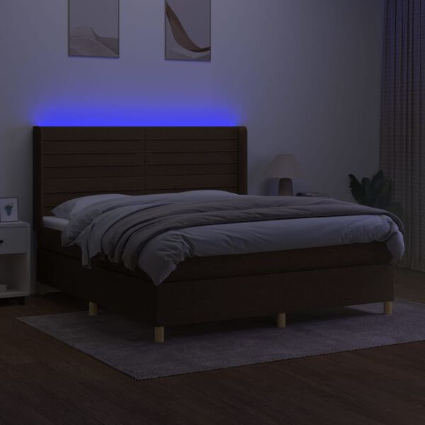vidaXL Boxspringbett mit Matratze & LED Dunkelbraun 160x200 cm Stoff