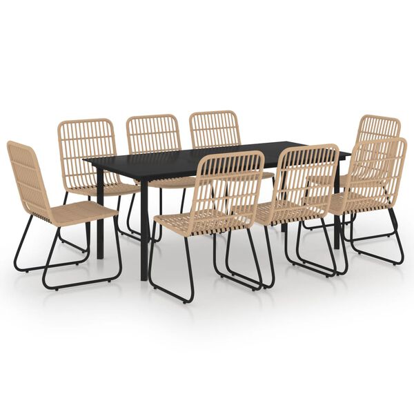 vidaXL 9-tlg. Garten-Essgruppe Poly Rattan und Glas