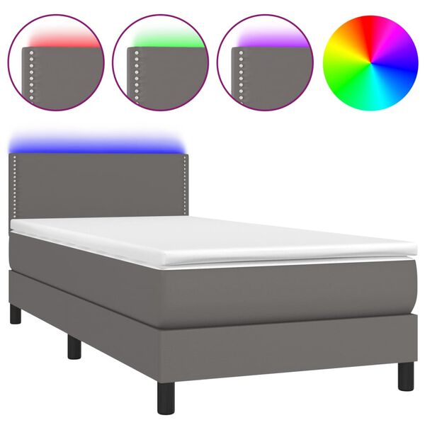 vidaXL Boxspringbett mit Matratze & LED Grau 100x200 cm Kunstleder