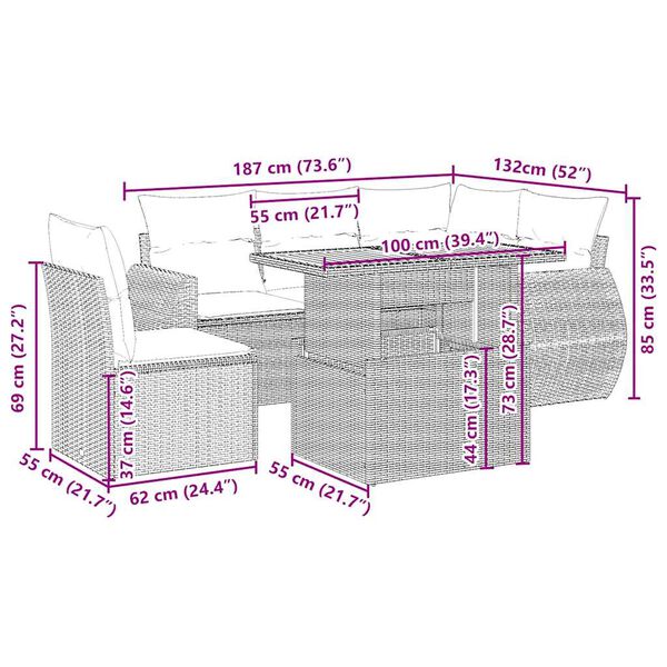 vidaXL 6-tlg. Garten-Sofagarnitur mit Kissen Beige Poly Rattan