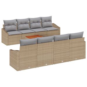 vidaXL Gartensofa-set mit Kissen 9 pcs Beige Poly-Rattan