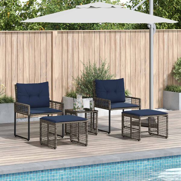 vidaXL Gartenm&ouml;bel-Set mit Kissen 5 pcs Grau und Marineblau
