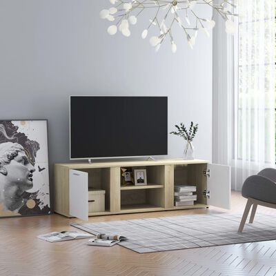 vidaXL TV-Schrank Weiß Sonoma-Eiche 120x34x37 cm Holzwerkstoff