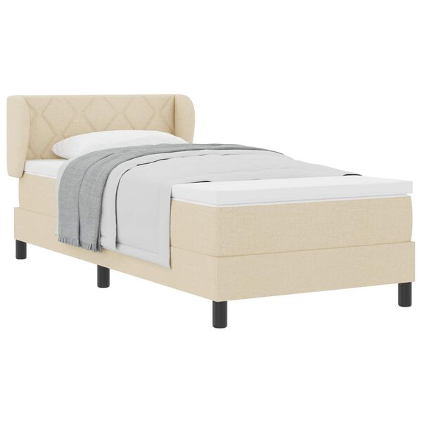 vidaXL Boxspringbett mit Matratze mit Kopfteil Creme 90 x 200 cm Stoff