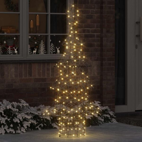 vidaXL Weihnachtsbaum mit 160 LEDs Warmweiß 150 cm Rattan