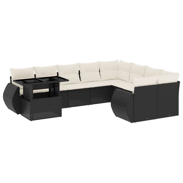 vidaXL 10-tlg. Garten-Sofagarnitur mit Kissen Schwarz Poly Rattan