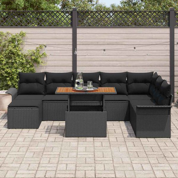 vidaXL Garten-Sofa-Set mit Kissen 9 pcs Schwarz