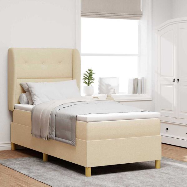 vidaXL Boxspringbett mit Matratze Dunkelgrau 90x190 cm Creme Stoff