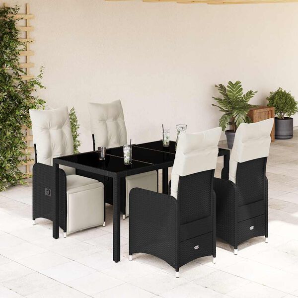 vidaXL 5-tlg. Garten-Bistro-Set mit Kissen Schwarz Poly Rattan