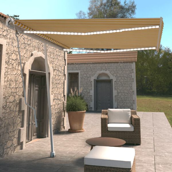 vidaXL Markise Automatisch mit LED & Windsensor 300x250 cm Gelb/Wei&szlig;