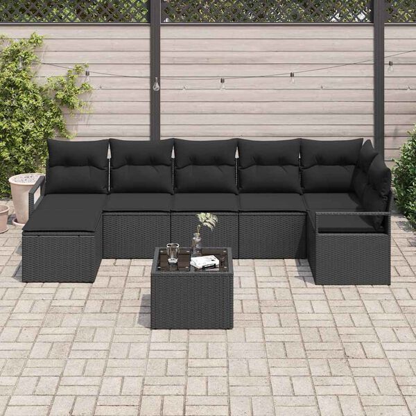 vidaXL Sofa Set mit Kissen 8 pcs Schwarz Poly Rattan