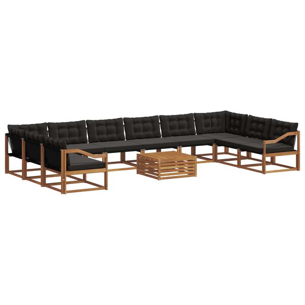 vidaXL Outdoor-Sofagarnitur mit Kissen 11 pcs Nat&uuml;rlich und Schwarz