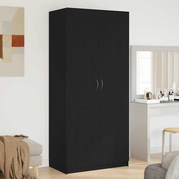vidaXL Kleiderschrank mit T&uuml;r Schwarz Eichen-Optik 90 x 52 x 200 cm