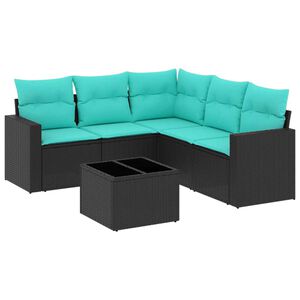 vidaXL 6-tlg. Garten-Sofagarnitur mit Kissen Schwarz Poly Rattan