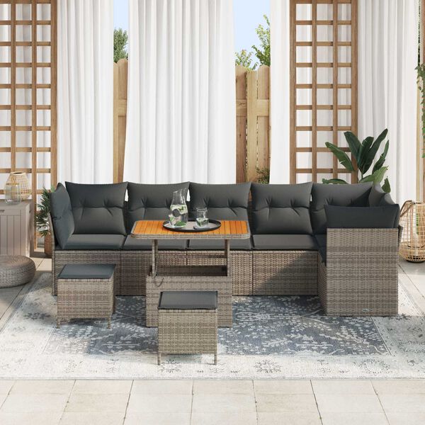 vidaXL Garten-Sofa-Set 9 pcs Grau Poly-Rattan