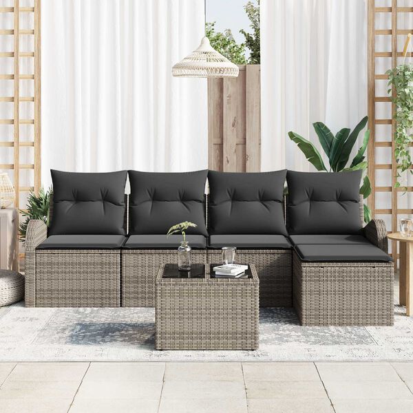 vidaXL Sofa Set mit Kissen mit Speicher 6 pcs Grau Poly-Rattan