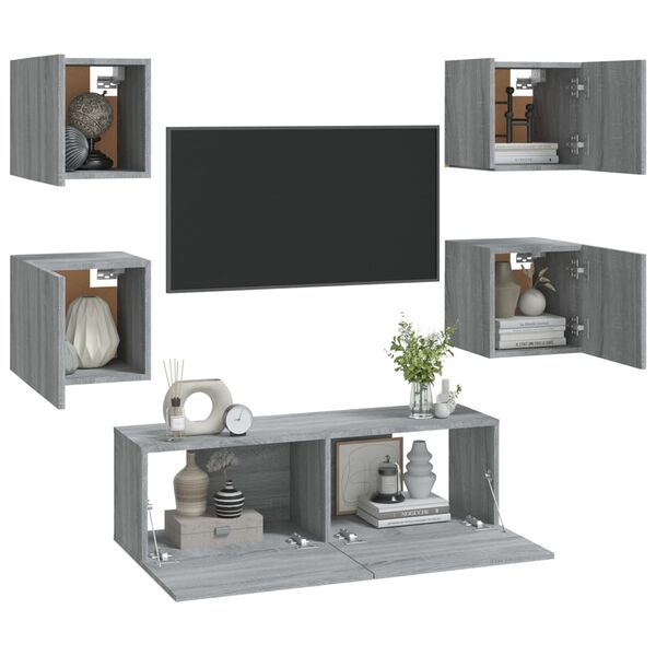 vidaXL TV-Wandschrank-Set Grau Sonoma Holzwerkstoff