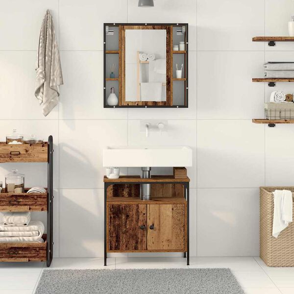 vidaXL Badezimmerm&ouml;bel-Set mit Regal mit T&uuml;r 2 pcs Braun Holzwerkstoff