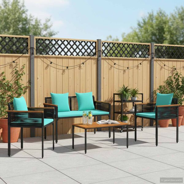 vidaXL Gartenm&ouml;bel Set mit Kissen 4 pcs Schwarz und T&uuml;rkis PE-Rattan